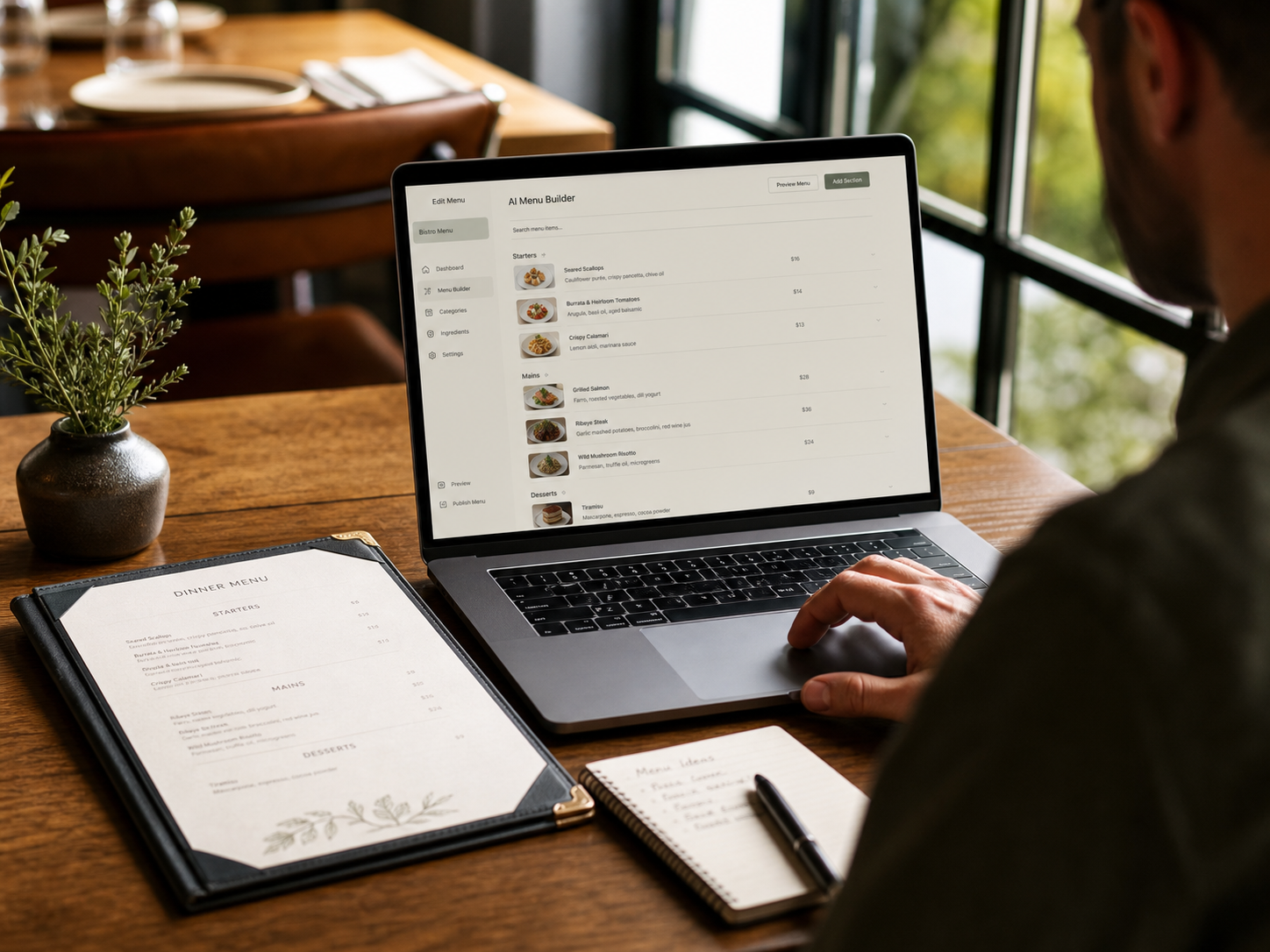 Restaurant owner reviewing an AI-generated digital menu